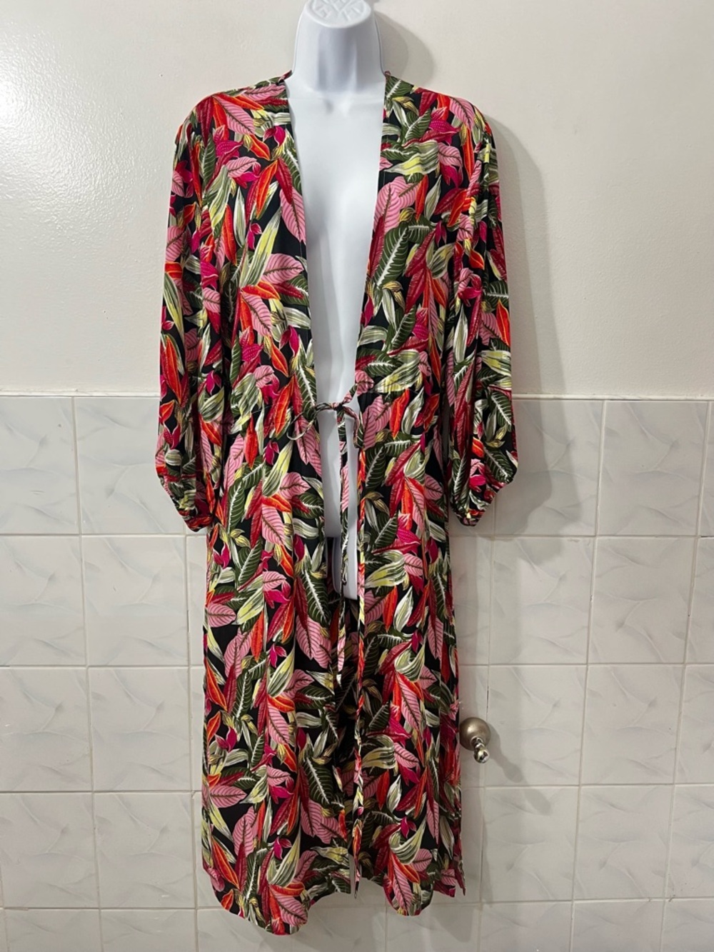 Loft Tie Front Long Sleeve Duster Kimono Women’s Sze XS/S Beach Tropical  Resort